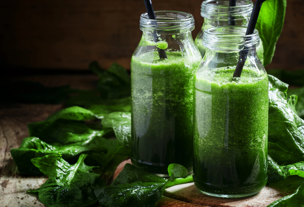 Green juice in bottles
